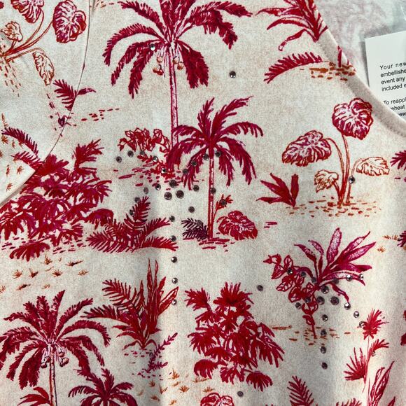 Quacker Factory Palm Oasis Embellished Short Sleeve Top Pink Size 1X - Picture 5 of 11